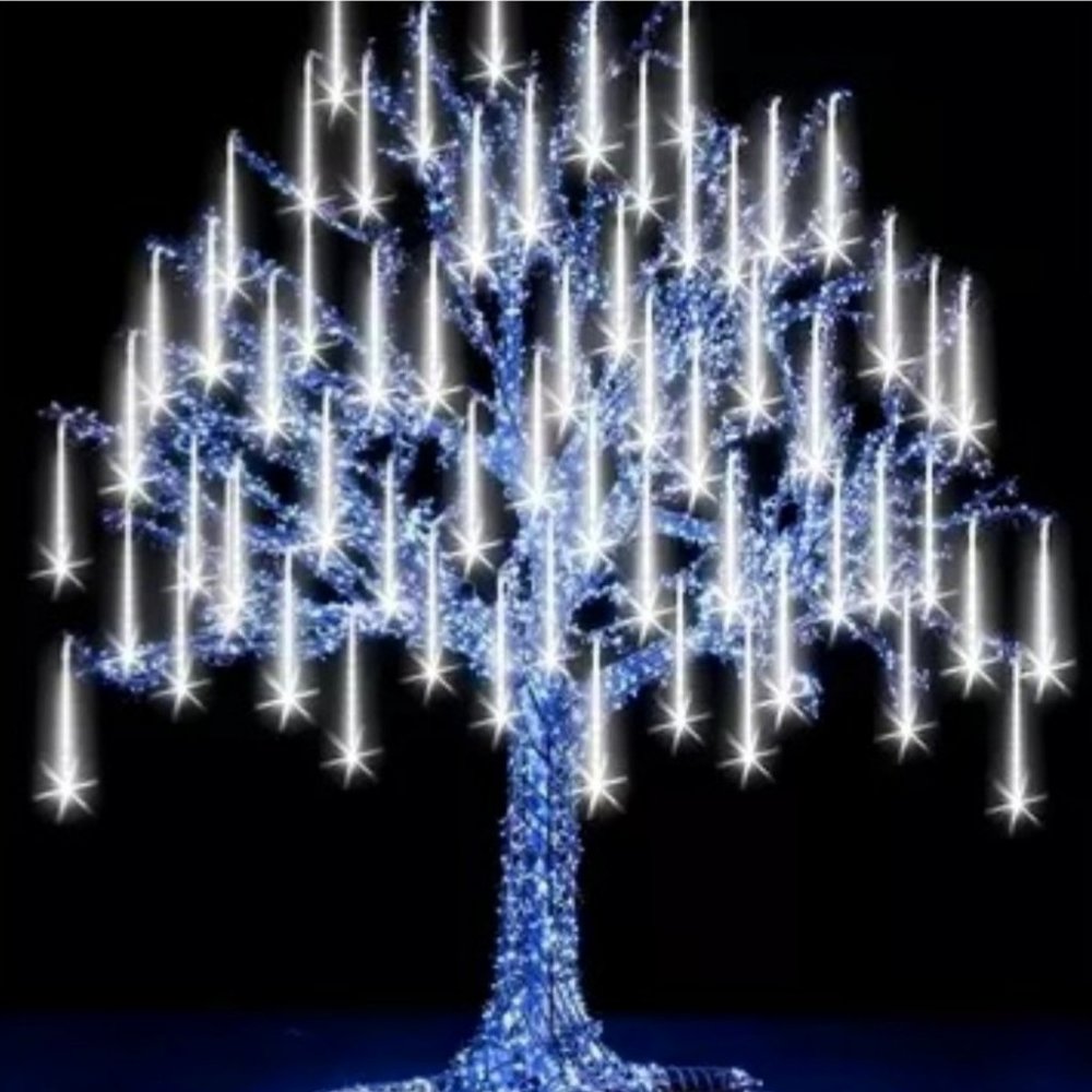 Meteor Shower Rain Drop Icicle Falling String LED Christmas Lights - WHITE